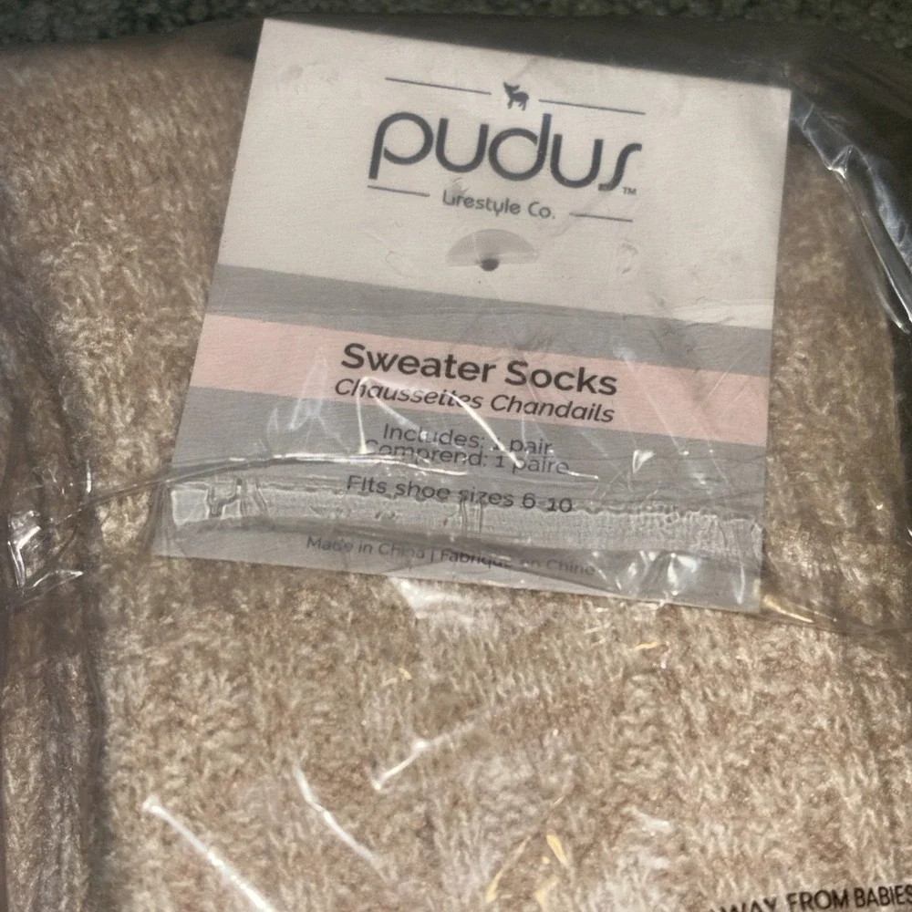 Pudus Over The Knee‎ Cream Sweater Socks Fab Fit Fun Size 6-10 New Sealed Tan - Picture 2 of 3